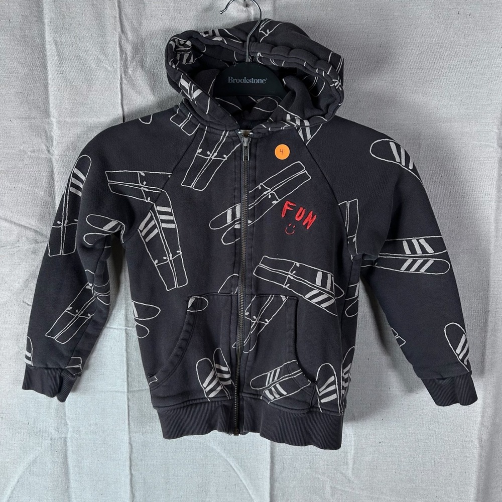 Nadadelazos Vintage Kids Organic Cotton Ski‎ Print Zip Up Hoodie Black Size 6Y